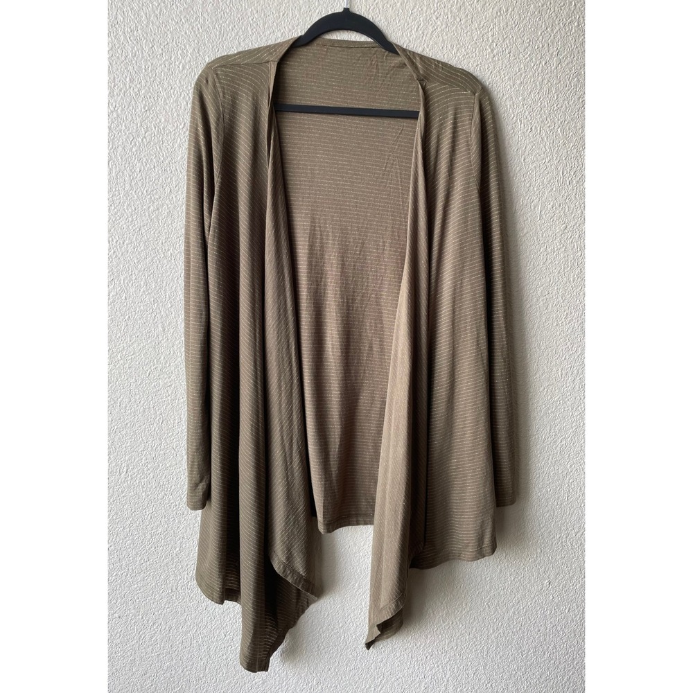 C&C California Womens Cardigan OS Olive Green Gold Stripe Open Front Draped